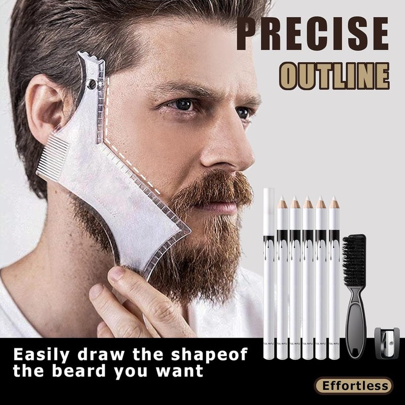 Noerrors White Barber Pencil for Lineup Magic Hairline Beard Guide Shaping Pencils Barber Chalk for Design Hairline Razor Trace Barber Pencils Set with Sharpener Ruler Brush for Men - Image 2